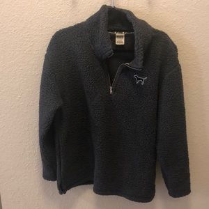 PINK Victoria’s Secret Dark Gray Half-Zip Sherpa